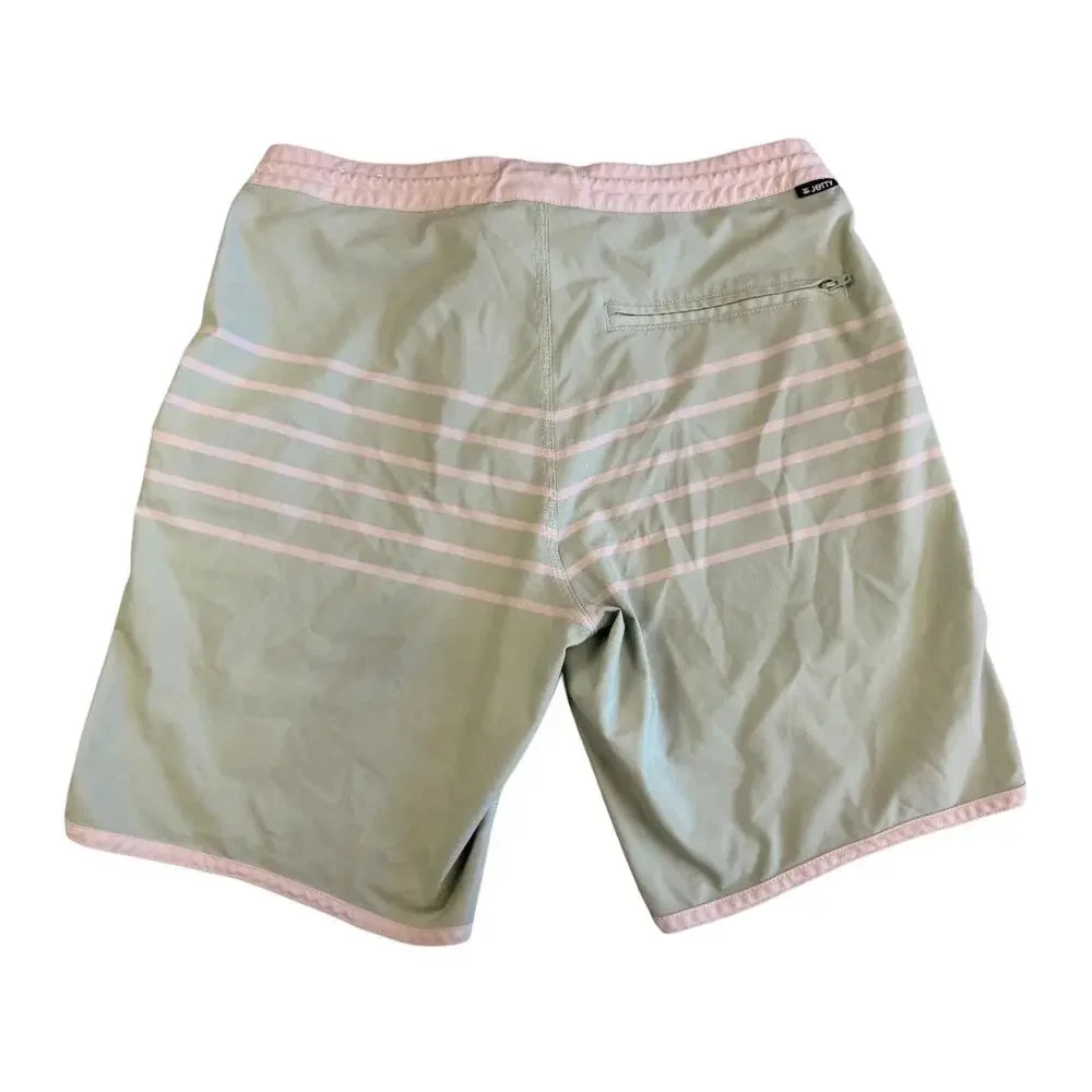 Jetty Men's Board Shorts • Size 31 • Sage Green & Pink Stripe • Surf Swim Trunks